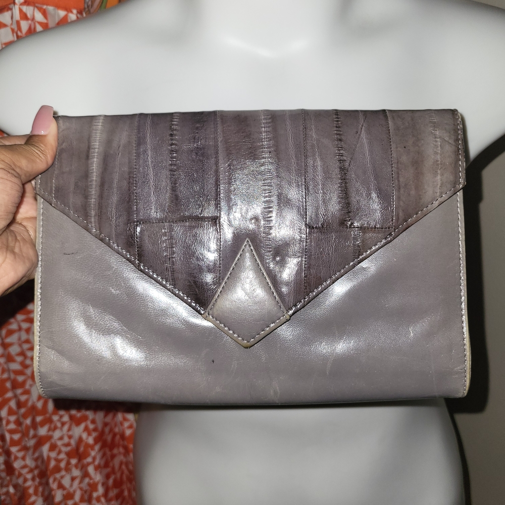 Vintage Gray Leather Clutch